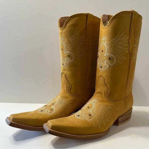 Jar Boots "NEW" Camel Color Embroidered Square Toe Mid Calf Pull On Boots Size 9 - Picture 6 of 10
